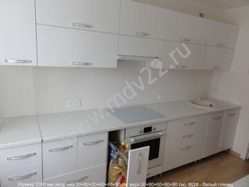 Модульная кухня прямая. МДФ - глянец белый. Длина 330 см