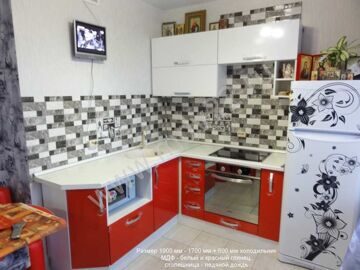 Кухня с фасадами МДФ - белый и красный глянец.