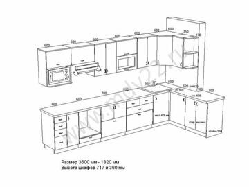 3.Эскиз модульной кухни для 3-комнатной квартиры ( Ускова,23 ). Размер 3600 мм - 1820 мм