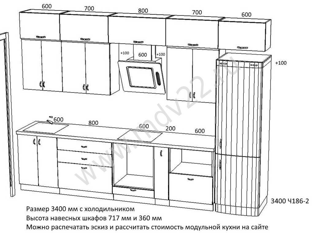 Чертеж кухни с размерами всех шкафов: изготовление мебели своими руками